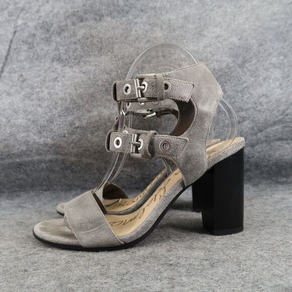 Sam Edelman Shoes Womens 6.5 Heeled Sandals Ankle Straps Leather Block Heel Grey - Picture 3 of 15